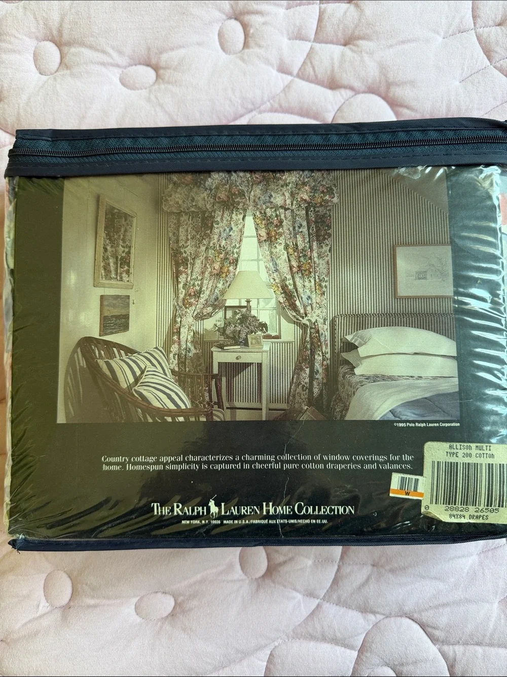Ralph Lauren Cream Floral Rod Pocket Draperies with Pink and Green Accents